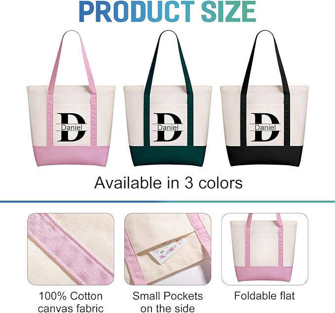 WACAR Custom Tote Bags with an External Pocket, Bulk Personalized Canvas Tote Bags, Reusable Grocery Bag for Beach, Daily Use