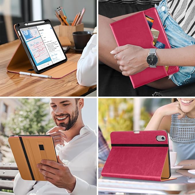 DTTO for iPad (A16) 11th Generation Case 11 Inch 2025, iPad 10th Generation Case 10.9 Inch 2022, Premium Leather Business Folio Stand Cover with Pencil Holder - Auto Wake/Sleep, Peach
