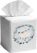 Jacaranda Living Square Tissue Box Cover, Linen/Cotton Fabric Tissue Holder, Decorative Cloth Tissue Cube Cover Animal Designs Lamb & Wreath