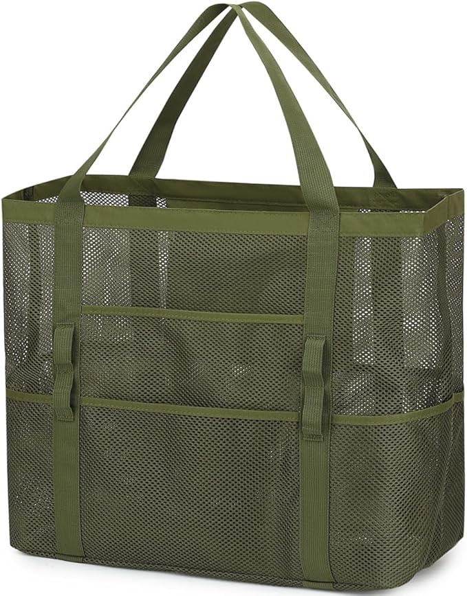 Fammart Mesh Beach Bag, Large Beach Tote with Zipper Pocket for Family Pool Bag for Toys & Vacation Essentials