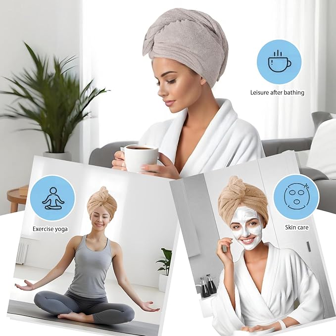 AGKXHDEC 2 Packs Single Layer Microfiber Hair Turbans - Drying Wrap for Women (Gray,Brown)
