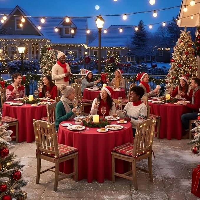sancua Christmas Red Round Tablecloth 132 Inch Diameter, 6 Pack - Circle Polyester Fabric Table Cloth for Wedding Party Reception Banquet Birthday, Washable Formal Table Cover (Fit 54-96 Inch Tables)