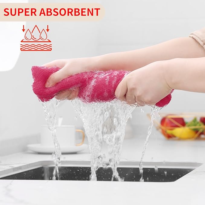 Kitinjoy 100% Cotton Waffle Weave Kitchen Towels, 4-Pack Super Soft and Absorbent Dish Towels for Drying Dishes, Kitchen Hand Towels, 13 in x 28 in, Hot Pink