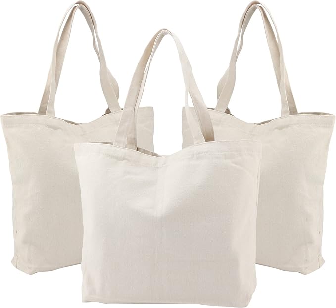 Segarty Blank Canvas Grocery Bag, 3 Pack 20X15in Reusable Large Shopping Plain Bags, Natural Shoulder Bags Personalized Beige Tote Bag Perfect for DIY Projects Painting Crafting Decoration