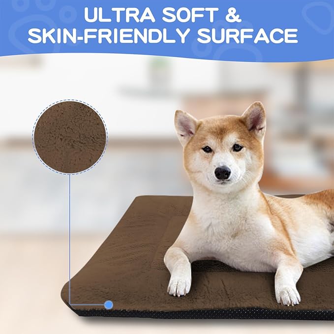 ZENGAOOU Dog Crate Pad Washable, Plush Anti-Slip Crate Mat for Medium Dogs, Cushioned Kennel Pad for Metal Dog Kennels, 30 x 20 Inch, Brown