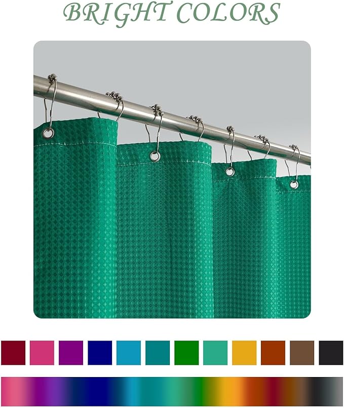 ggaimwf 72x72 Inch Solid Color Shower Curtain for Bathroom Waffle Bath Water Resistant Fabric Curtains Sea Green Modern Thick Shower Stall Curtain with Metal Hooks