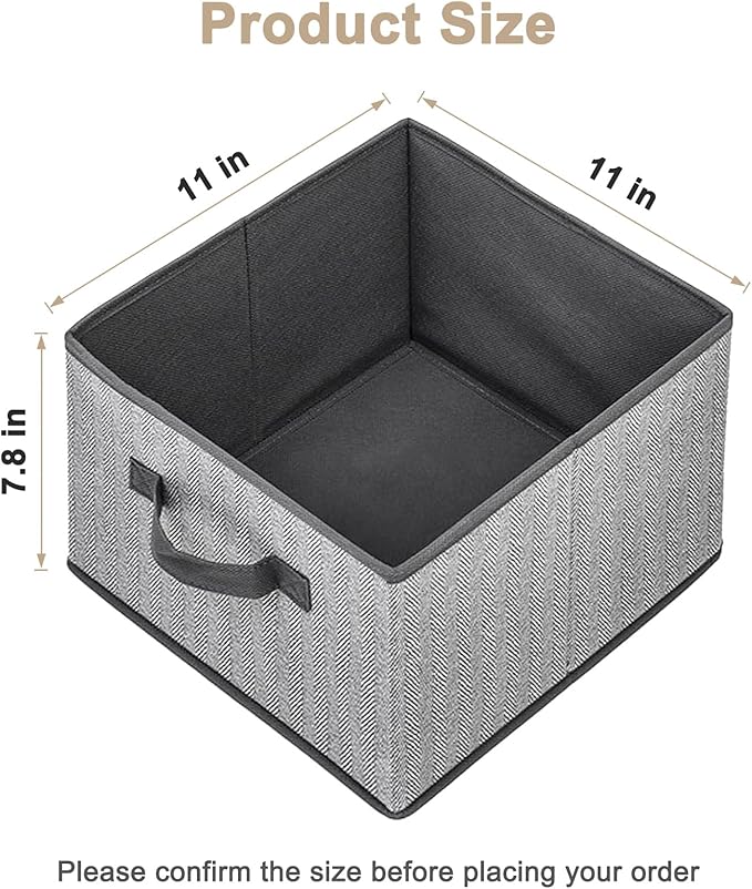 EITMOW Storage Baskets, 11-Inch Woven Fabric Bins, Storage Cubes with Reinforced Handles, Organizer Bins for Closet Shelves, Foldable, for Toys, Clothes, Natural Beige (4PCS/Grey-11*11*7.8inch)
