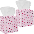2 Pack Pink Strawberry (2) Tissue Box Cover, Decorative Tissue Box Dispenser for Bathroom, Parlors, Office, Bedroom Dresser, Vanity Countertop, Nightstand, Car, and Desk