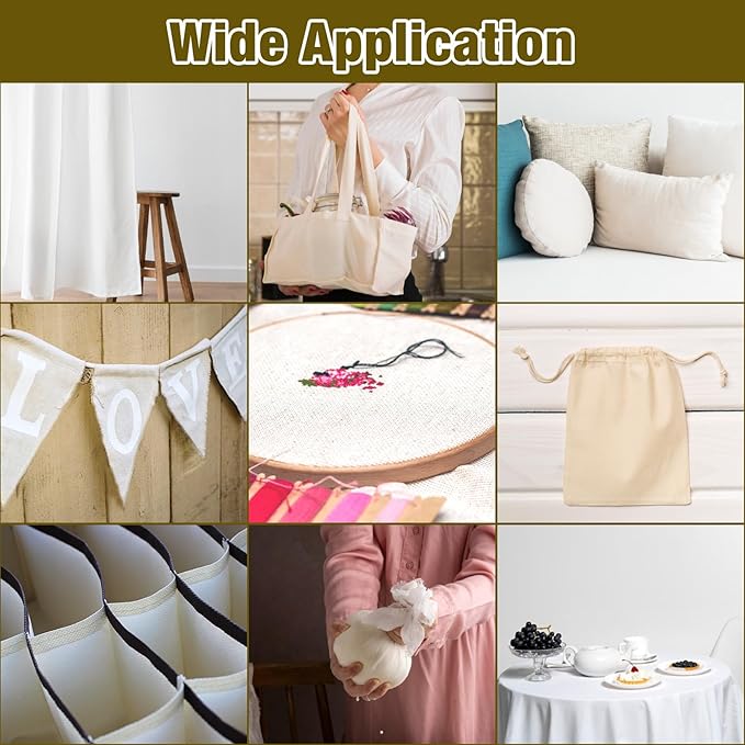 Medium Weight 100% Cotton Muslin Fabric by Yard 63 inch x 16.5 Yards Natural Unbleached Muslin Linen Fabric Draping Fabrics for Sewing Embroidery, Garments, Crafts Material, Apparel Cloth