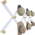 SKOLOO Large Hat Rack for Wall, Wooden Accordion Wall Hanger, Modern, Expandable Coat Hooks, Hat Display Rack for Home, Office, and Studio, 11 Peg, Natural & White