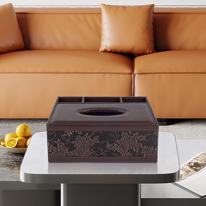 XNONE Tissue Box Cover Rectangle Retro Tissue Box Holder PU Leather Facial Tissues Organizer,Multifunctional Remote Control Stationery Storage Box,Home Office Supplies Car Napkin Caddy