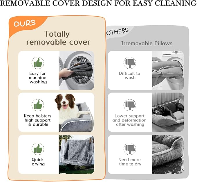 Comfort Expression Orthopedic Dog Bed for Extra Large Dogs 48x30 Inch, Waterproof Egg Crate Foam XXL Pet Bed with Removable Bolsters, Dog Couch with Washable Cover & Non-Slip Bottom, Brown