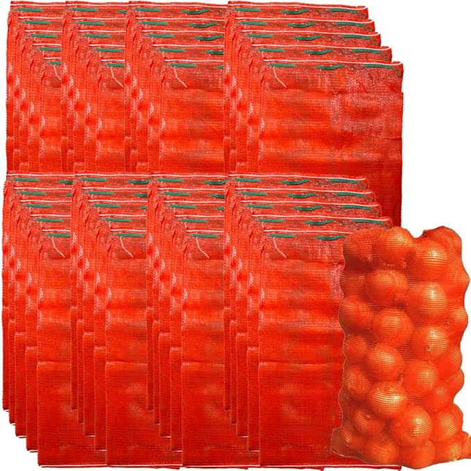 40Pcs Extra Large Mesh Produce Bags, Mesh Onion Bags 35.3" x 23.5" Reusable Drawstring Fresh Produce Storage Bags for Citrus Potato Onion Vegetable Storage Bags Sacks Holds up to 60 lbs (Orange, 40)