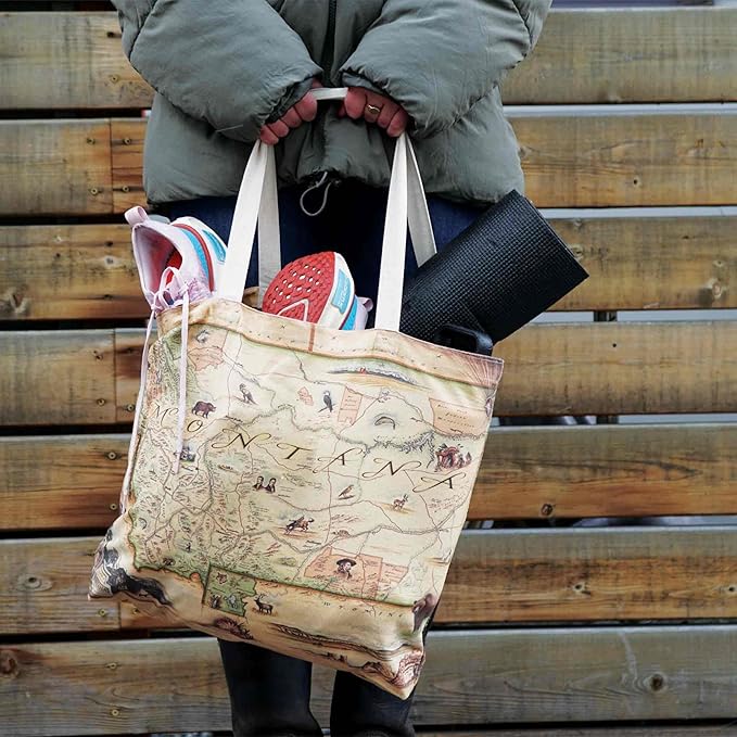 Xplorer Maps Canvas Tote Bag with Handles, Cloth Grocery Shopping Bag, Reusable & Eco-friendly Bag, 100% Cotton, Washable