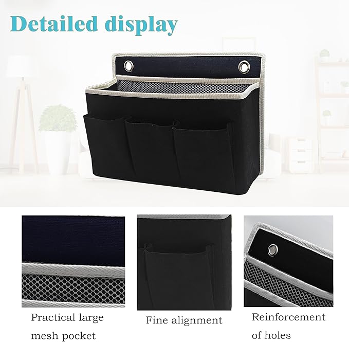 Someteth 2-Pack Wall Hanging Organizer Bag/Hanging Baskets with Large Mesh Compartment & 3 Pockets，Over the Door Organizer Space Saving Storage for Bedroom,RV Camper, Closet (Black - 2 Pack)