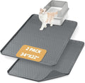 Bartuke Cat Litter Mat, 2 Pack Large 34" x 22" Silicone Mat Litter Trapping Mat for Scatter Control, Soft on Kitty Paws, Easy to Clean (Dark Grey)