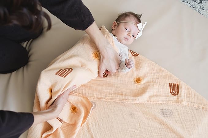 Leyl&Ari Muslin Swaddle Baby Blanket | 100% Organic Cotton Receiving Wrap (Sun & Arch Set)