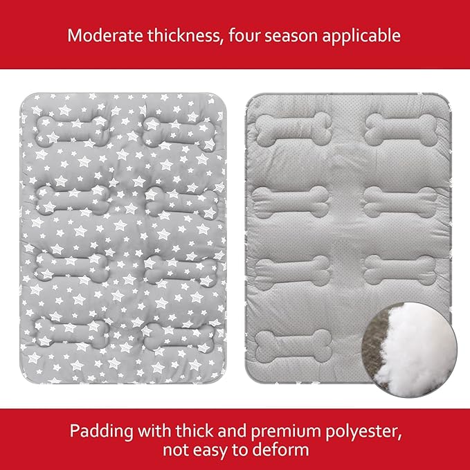Dog Crate Mat (30" X 19") 2 Pack, Soft Dog Bed Mat with Cute Prints, Personalized Crate Pad, Anti-Slip Bottom, Machine Washable Kennel Pad, Grey