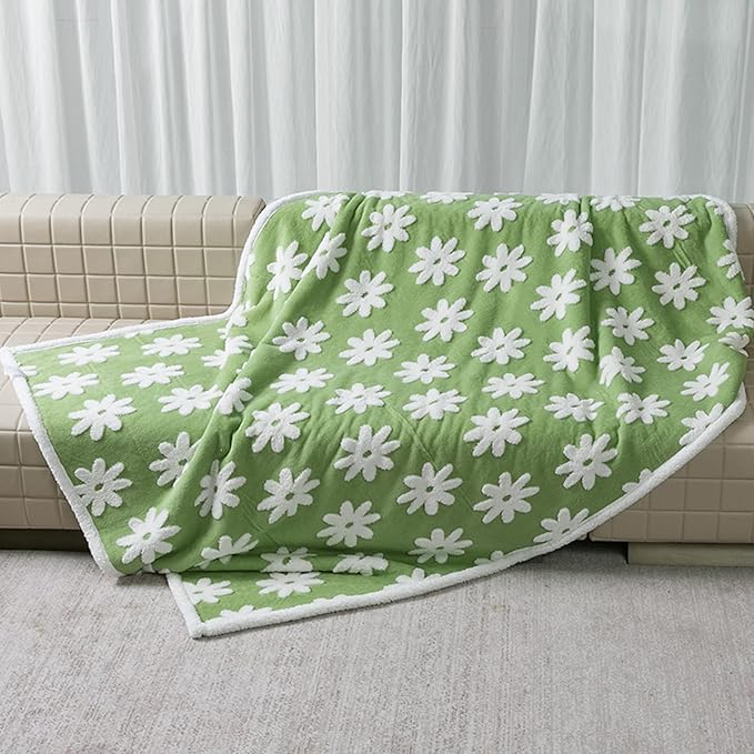Maidewow Waterproof Pet Blanket,Green Dog Blankets for Bed Covers Couch Sofa Stylish Jacquard Pets Throw Blankets for Puppy Cats Washable Reversible Furniture Protection Covers (Green Flower,M)