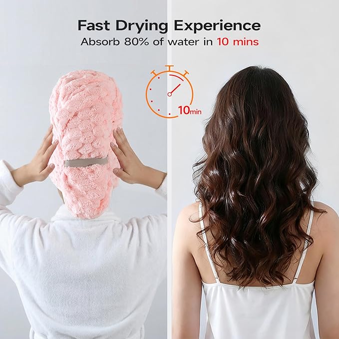 REDKISS 5 Pack Extra Large Hair Towels - Microfiber Oversized Hair Towel Wrap for Women, 23 x 47 inches Hair Towels with Elastic Strap, Super Soft Hair Drying Towels for Long, Thick, Curly Turbans