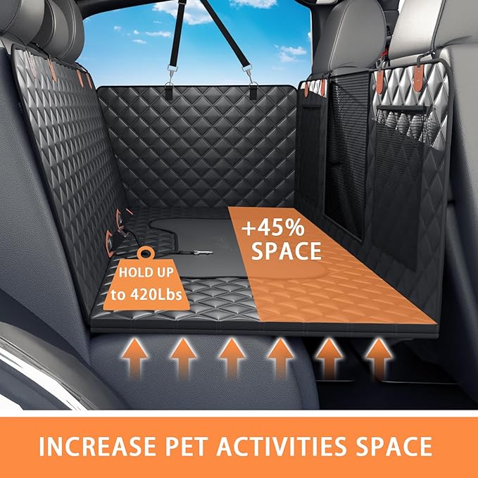 Sixheels Dog Back Seat Cover Hard Bottom Truck Back Seats Protector, Large Backseat Extender for Dogs, Car Pet Rear Seat Covers Waterproof Dog Hammock Travel Accessories for Truck