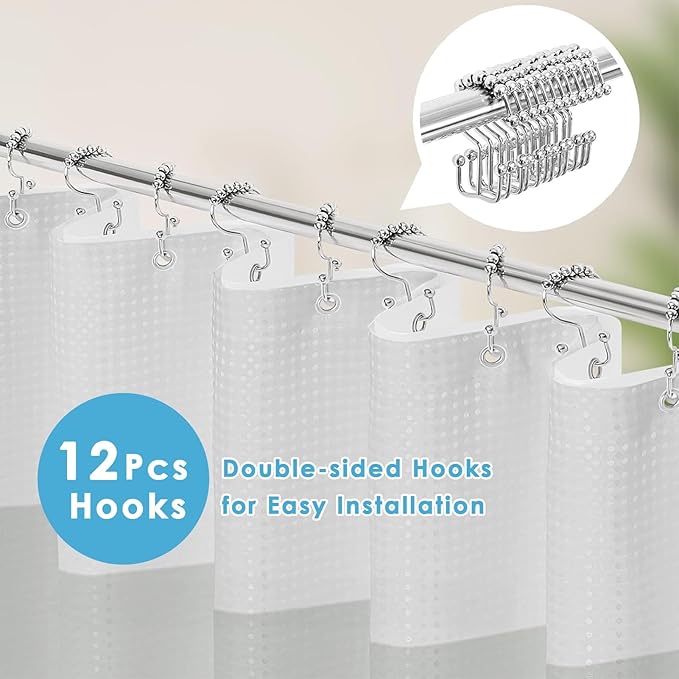 Nesphy Shower Curtain and Liner, Black Ombre Grey Striped 3 in 1 Shower Curtain and PEVA Liner Set with 12 Rust-Resistant Metal Hooks, Waterproof Fabric Shower Curtains for Bathroom, 72 W x 72 H
