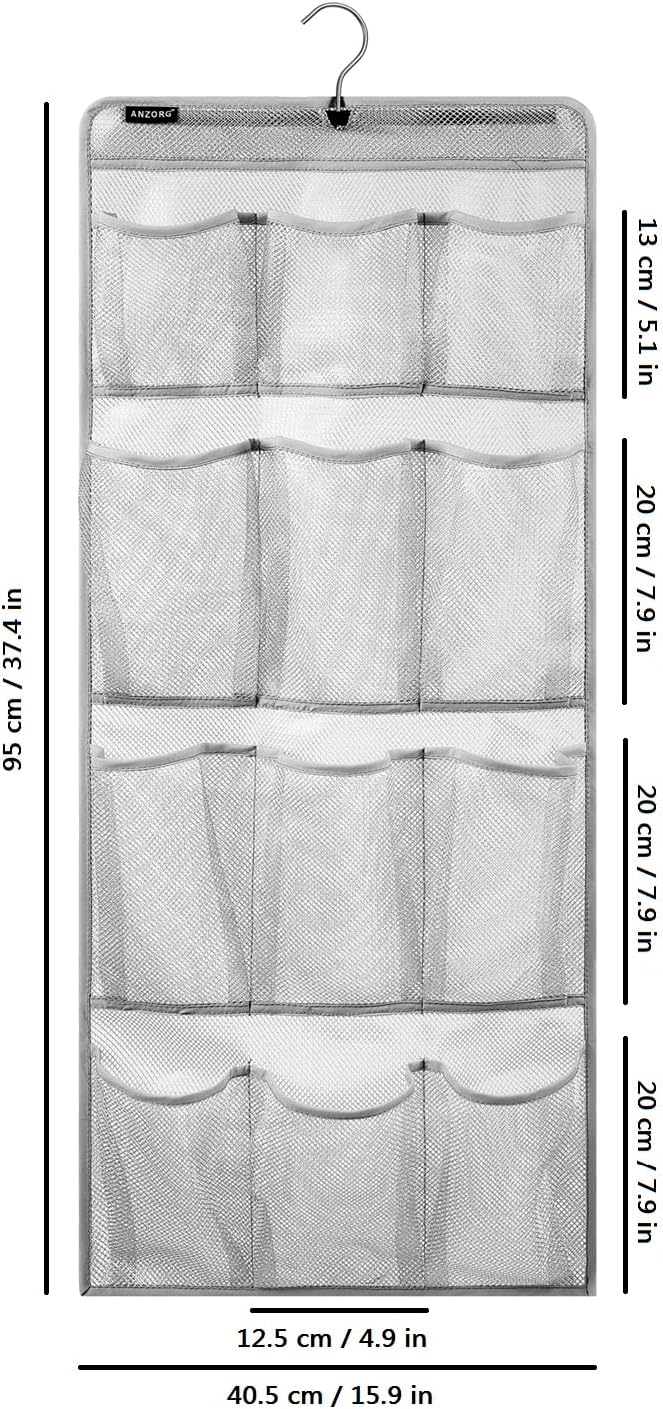 ANZORG Mesh Shower Organizer Hanging Caddy Quick Dry Bathroom Storage for Toiletry Accessories with Rotating Hanger (12 Pockets)