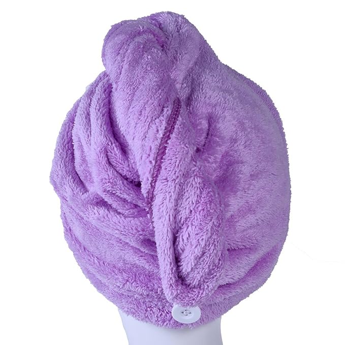 YYXR Microfiber Hair Turban Towel Wrap - Super Absorbent Drastically Reduce Hair Drying Time(2 Pack Puple & Blue)