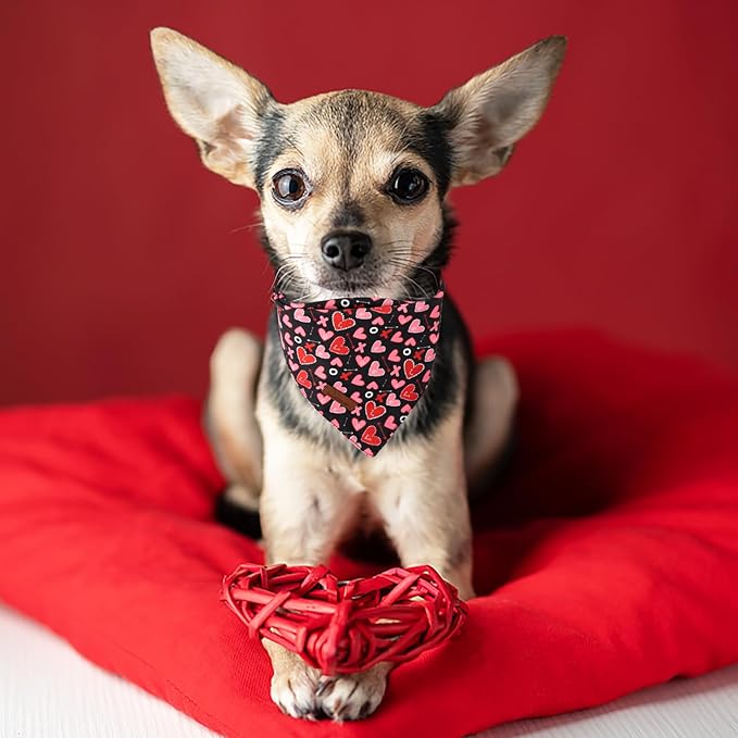 ARING PET Valentine's Dog Bandana 2 Pack-Cute Pink&Black Heart Dog Triangle Bibs, Reversible Wedding Pet Scarf for Dogs and Cats