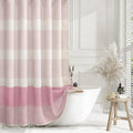 XOGUIBO Pink Shower Curtain Boho Linen Striped Shower Curtains for Bathroom with Tassel 72 X 72