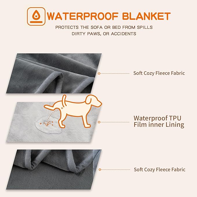 CAPT.SNOOZE Waterproof Dog Blankets Dark Grey, 30"x40" Cat Blanket for Indoor Cats, Soft Fluffy Sofa Car Bed Protector, Reversible Leakproof Flannel Puppy Blanket for Small Medium Dogs