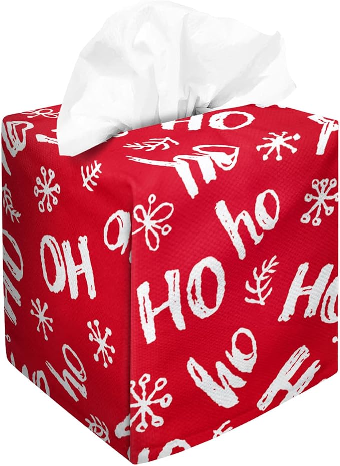 IRADA Tissue Box Cover Square Decorative Tissue Box Holder Cute Funny Cube Tissue Case Cover-Xmas Decor Red HO Tissue Box Cover