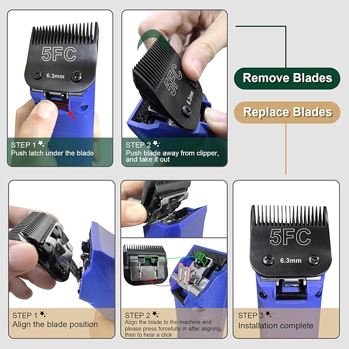 DODAER 7FC+5FC+4FC Black Detachable Pet Dog Grooming Clipper Stainless Steel Blades Set,Compatible with Andis,Oster A5,Wahl KM10 Series Clippers,3 Pack