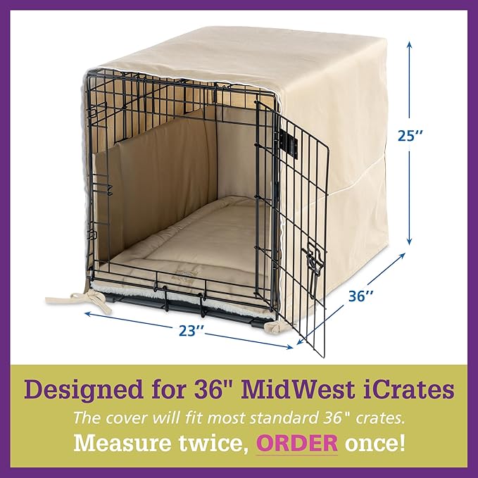 Pet Dreams 3-Piece Set Includes Dog Crate Cover, Dog Mat & Bumper Pad- Washable Kennel Bedding fits iCrate Cages 24, 30, 36, 42 Inch (Khaki, Large, 36")