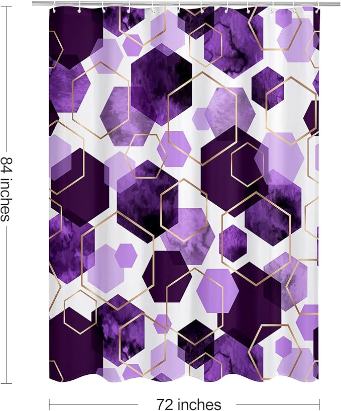 Litabel Modern Extra Long Shower Curtain for Bathroom, Purple Geometric Art Decor Waterproof Bath Curtain, Abstract Fabric Shower Curtain Sets for Home Decor, 72x84 Inch