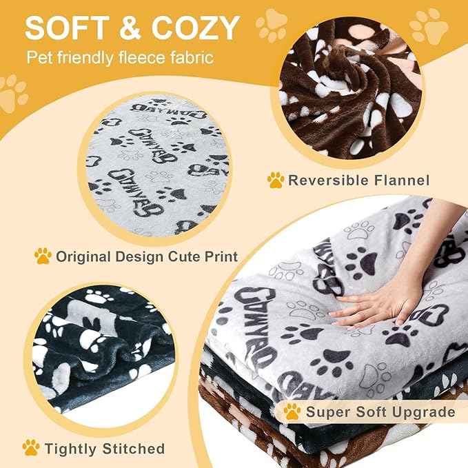 Gowyeg Dog Blankets 3 Pack for Large Medium Pet Cat, Soft Fuzzy Washable Blanket, 41 x 31 inch, Dog Blanket for Dogs Kennels & Beds, Sofas, Furniture, Gifts Puppy Essentials, Black/Brown/Gray