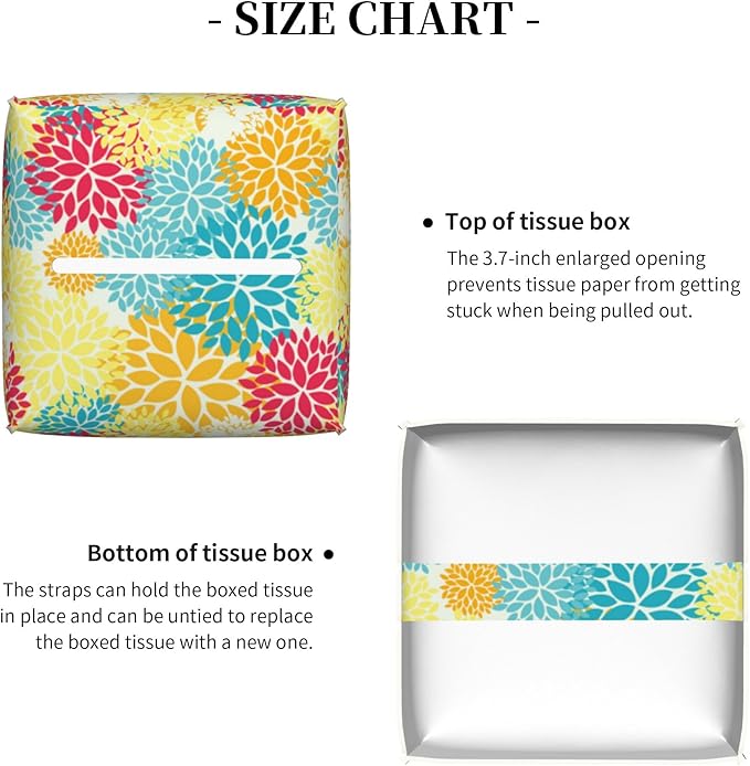 POIUBLE Chrysanthemum Flower Tissue Box Cover Leather Tissue Box Holder Square Facial Paper Organizer Dispenser for Bathroom Kitchen Bedroom Vanity Countertop Night Stands