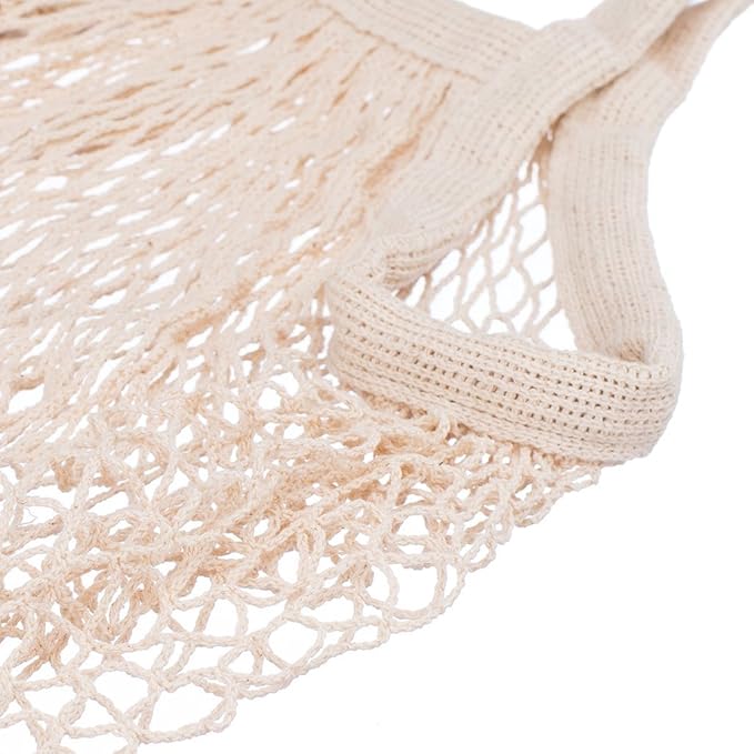 Ahyuan Reusable Cotton Mesh Grocery Bags Cotton String Bag Net Shopping Mesh Bags Pack of 3 (Beige)