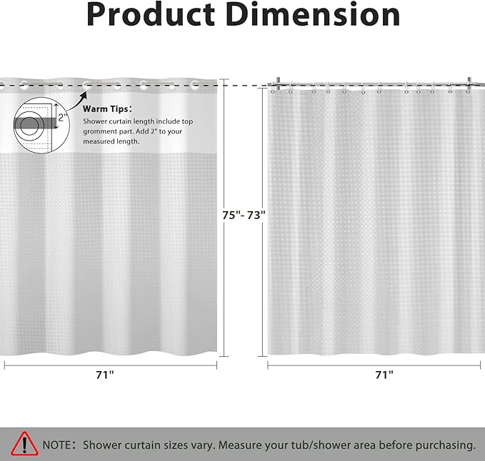 GICDSU No Hook Shower Curtain with Snap in Liner, Waffle Shower Curtain Set for Bathroom, Hotel Style with Semi-Sheer Top Window, Waterproof & Washable, Light Grey, 71" W x 75" L