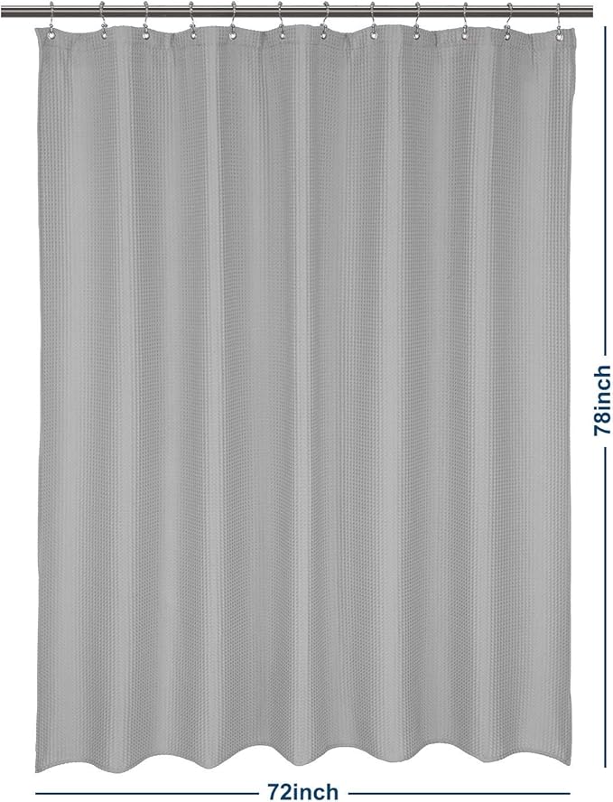 Barossa Design Long Shower Curtain 78" Height - Honeycomb Waffle Weave & Cotton Blend, Hotel Luxury & Spa, Heavy Weight Fabric, Washable - Lake Wanaka Gray, 72x78