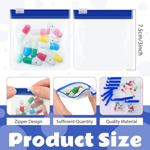 24 Pieces Pill Pouch Bags Zippered Set Reusable Translucent Medicine Organizer Sealing Travel Plastic Bags with Slide Lock for Storage(Dark Blue)
