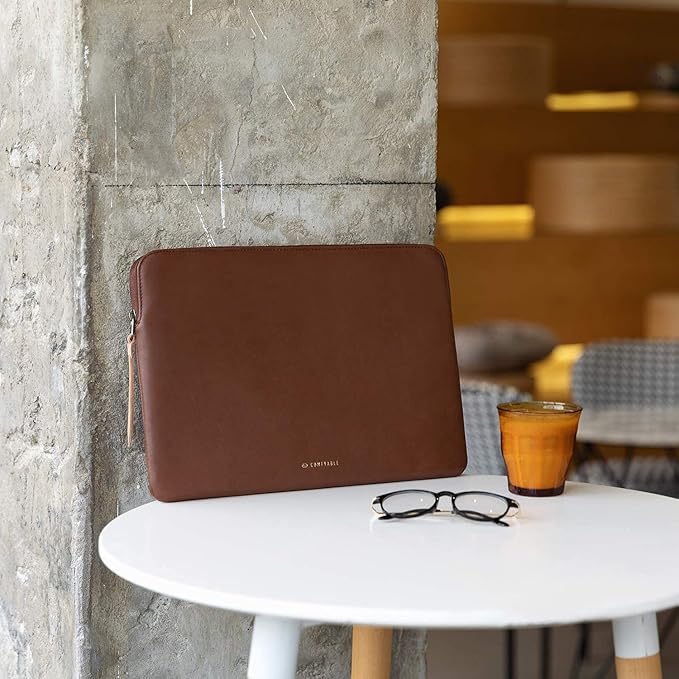 Comfyable Slim Protective Laptop Sleeve 14 Inch Snugly Compatible with MacBook Pro 14-inch M5 M4 M3 M2 M1 Pro/Max 2025, PU Leather Bag Waterproof Cover Notebook Computer Case for Mac, Brown