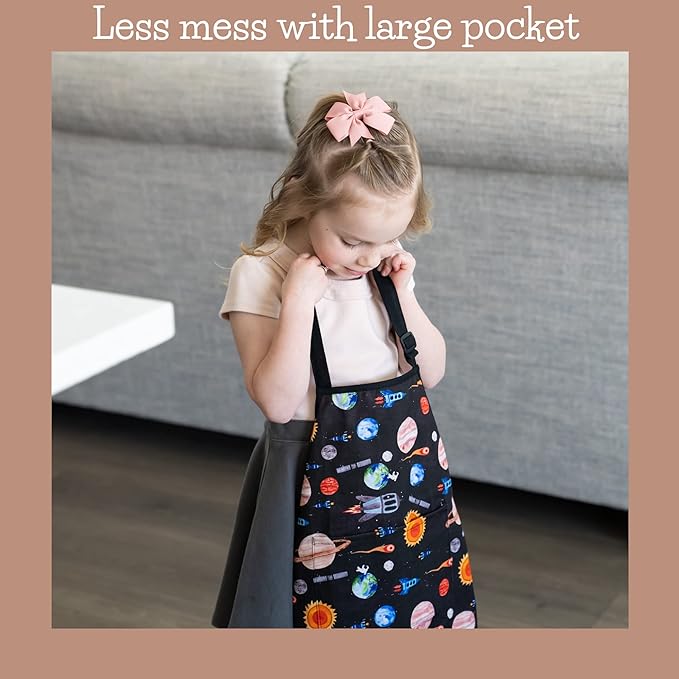 Kids Aprons for Girls and Boys, Toddler Apron with Pocket for Painting, Cooking, Baking, Gardening and Crafts
