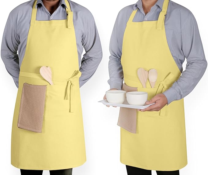 Native Fab Kitchen Apron 2 Pack - 100% Cotton Adjustable, Durable Apron with Pockets, Perfect for Cooking, Baking, Grilling