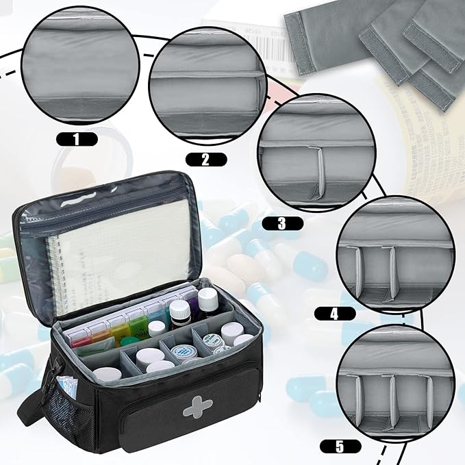 GDNasist Medicine Storage Bag, Medical Bag Pill Bottle Organizer for Emergency, Medicine Box Empty with Small Portable Pouch, First Aid Box for Travel and Home Storage