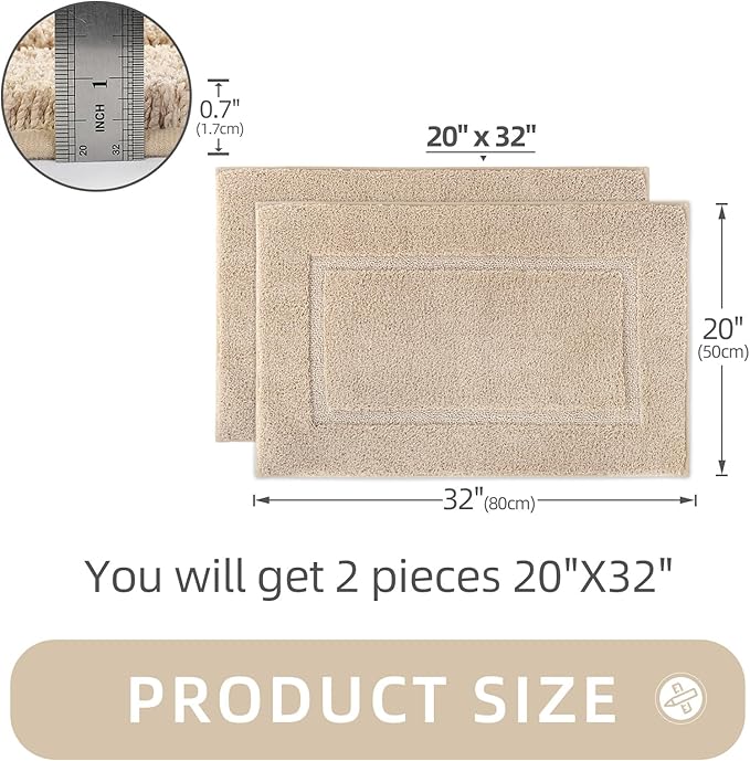 ZOESIOER Bathroom Rugs Sets 2 Piece, Ultra Absorbent Soft Bath Rug, Machine Washable Microfiber Non-Slip Bath Mat for Bathroom Floor, Tub, Toilet, Shower Room, Beige