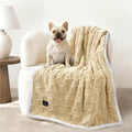 Luciphia Waterproof Dog Blanket for Medium Dogs Washable Soft Sherpa Fleece Cat Blankets with 3D Jacquard Cozy Calming Reversible Couch Protector Furniture Protection for Pet, Beige White, 57x40 inch
