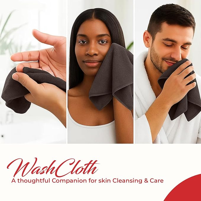 RIVERSIDE 12 Pack Washcloths - 12x12 Inches, 500 GSM, 100% Ring-Spun Cotton - Soft, Absorbent & Durable Face and Body Towels - for Bathroom, Spa, Gym, Makeup Removal & Everyday Use - Brown