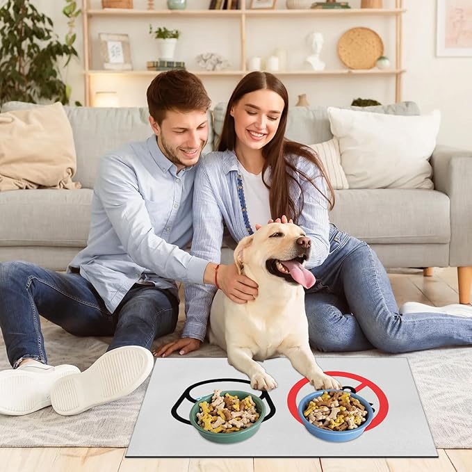 No Spills Dog Food Mat, 16x24 Inch Waterproof & Easy Clean Pet Feeding Mat for Floor Protection, Non-Slip Bowl Placemat for Messy Dogs