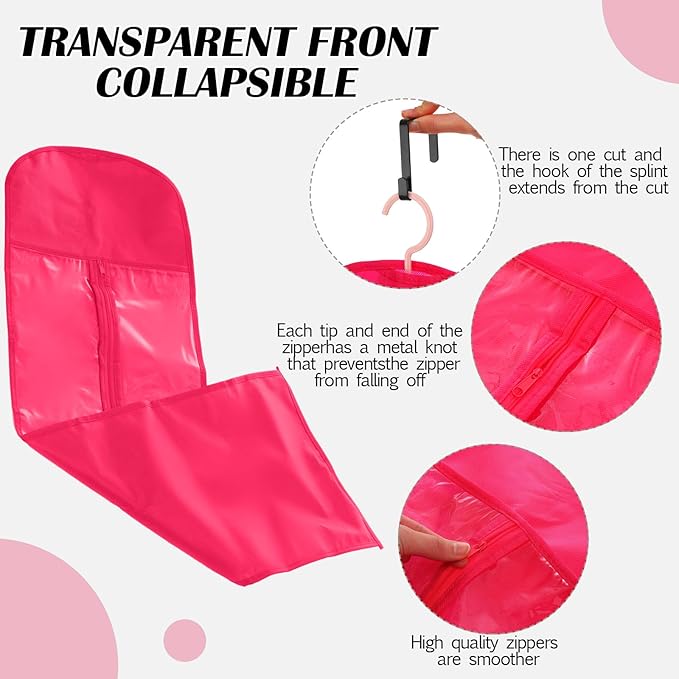 Blulu 10 Pcs 10 Pcs Wig Hangers Rack for Multiple Wigs with Dust-proof Storage Bags, Hanging Storage Organizer for Hat with Anti-slip Grips Space Saving for Door Wall Closet Bathroom (Hot Pink)